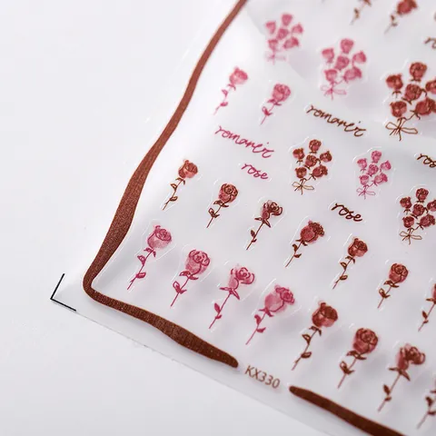 Autocollants d'Art d'Ongles Rose avec Relief 3D Décalcomanies Florales Vintage Auto-adhésives pour Femmes Décoration de Manucure DIY Wraps d'Ongles Fleurs Romantiques