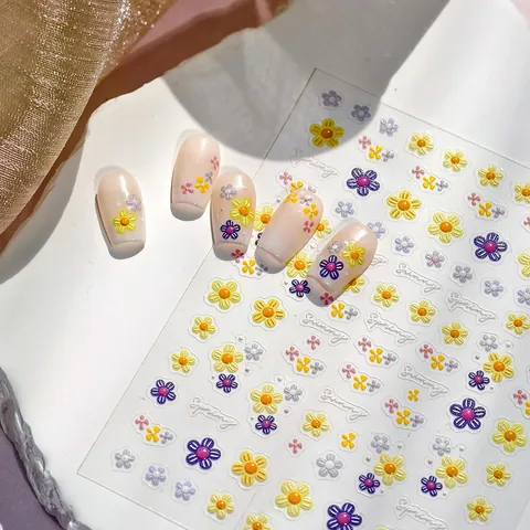 3D Embossed Flower Nail Art Stickers Spring Sunny Floral Pattern DIY Adhesive Nail Decals For Women Children M-994