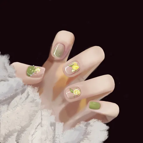 3D Embossed Nail Stickers Fresh Lemon Flower Leaf Self Adhesive Matte Nail Art Decals For Women Girls Summer Decoration