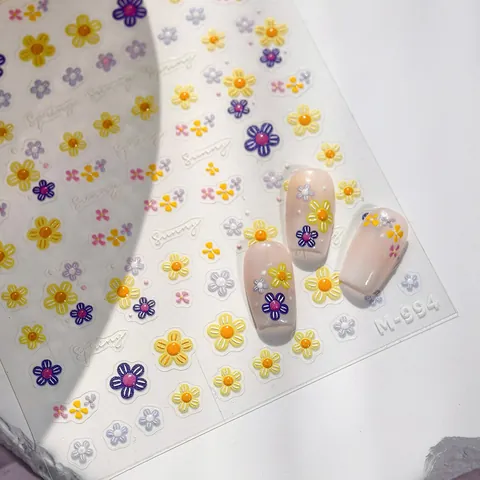 3D Embossed Flower Nail Art Stickers Spring Sunny Floral Pattern DIY Adhesive Nail Decals For Women Children M-994