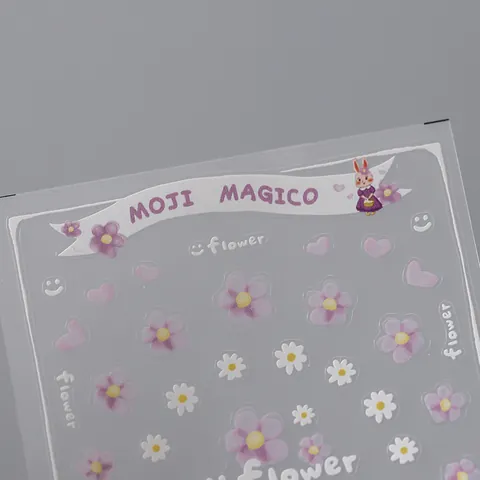 3D Self-Adhesive Nail Art Stickers Purple Flower Heart Smiley Face Pattern For Kids Women DIY Manicure Nail Decoration