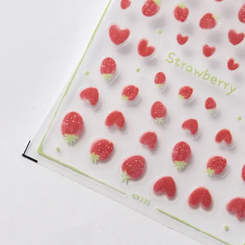 3D Embossed Strawberry Heart Nail Art Stickers Matte Relief Self Adhesive Nail Decals For Kids Women DIY Decoration