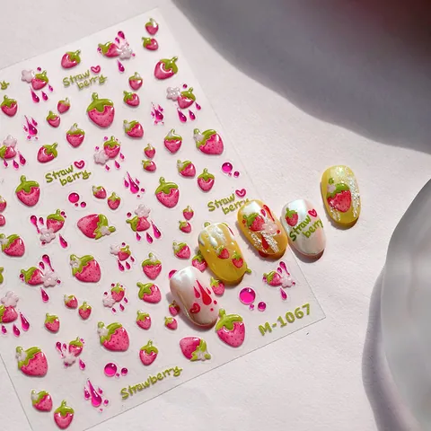 3D Embossed Strawberry Nail Art Stickers Cute Cartoon Japanese Jelly Resin Manicure Decals For Kids And Women