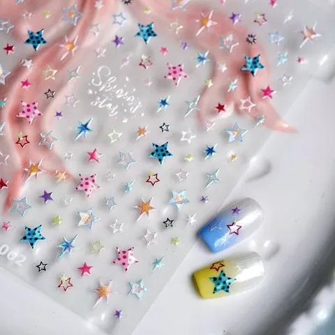 Pegatinas de Uñas 3D de Estrella Colorida Shining Star Polka Dot Degradado Estrella de Cinco Puntas para Niños Niñas DIY Decoración de Manicura