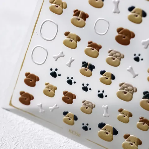 3D Dibujos Animados Perro Relieve Uñas Pegatinas Lindo Cachorro Hueso Huellas De Pata 5D Auto Adhesivo Calcomanías Para Nail Art
