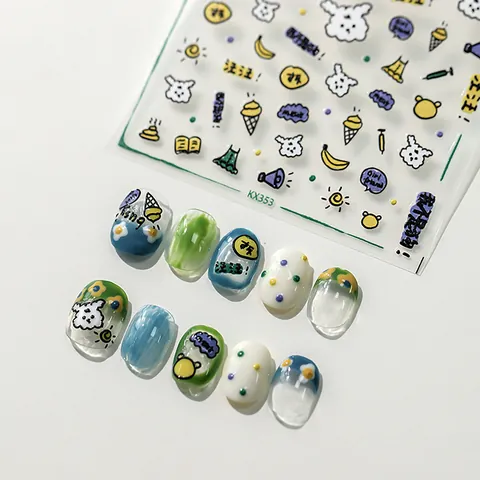 Niedlicher Cartoon Welpe Banane Eiscreme 3D Relief Nagelaufkleber Für Kinder Damen DIY Nail Art Dekoration Maniküre Decals