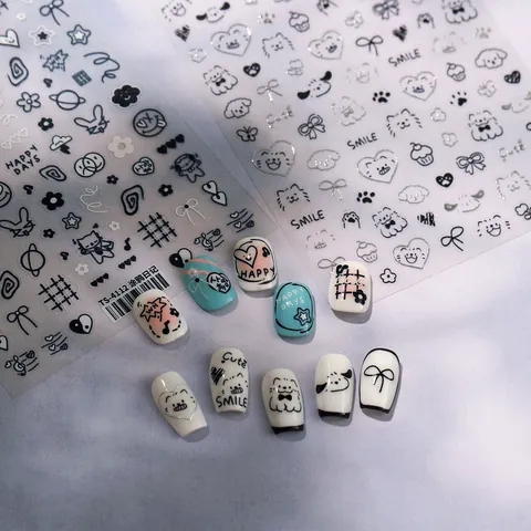 Autocollants à Ongles Style Coréen Dessin Animé 3D Mignon Animal Cœur Étoile Ligne Design DIY Manucure Décoration Femmes Beauté