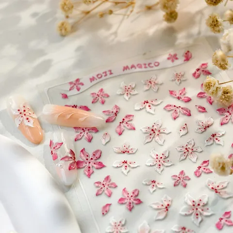 3D Embossed Cherry Blossom Nail Stickers Pink White Flower Decals 5D Relief Nail Art Decoration For Women DIY Manicure Tools