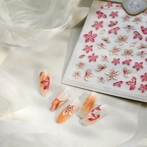 3D Embossed Cherry Blossom Nail Stickers Pink White Flower Decals 5D Relief Nail Art Decoration For Women DIY Manicure Tools