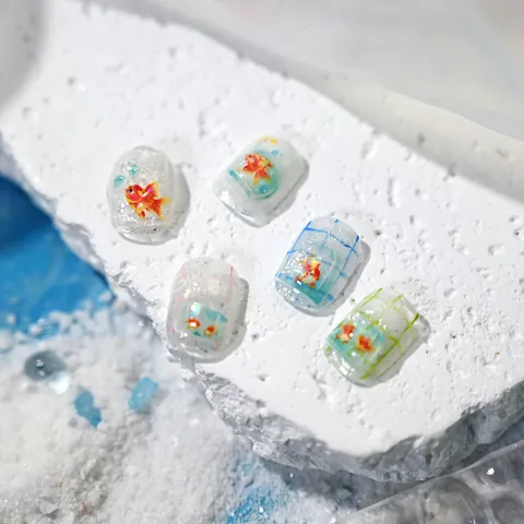 Pegatinas para Uñas con Relieve 3D Diseño Pez Dorado Verano Estilo Japonés Calcomanías Autoadhesivas Con Pegamento de Gelatina para Mujer Decoración