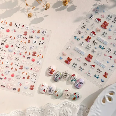Κορεάτικα Αυτοκόλλητα Nail Art Καρτούν Σκύλος Αρκούδος Φιόγκος Καρδιά Αστέρι Μοτίβο DIY Μανικιούρ Διακόσμηση για Γυναίκες Παιδιά