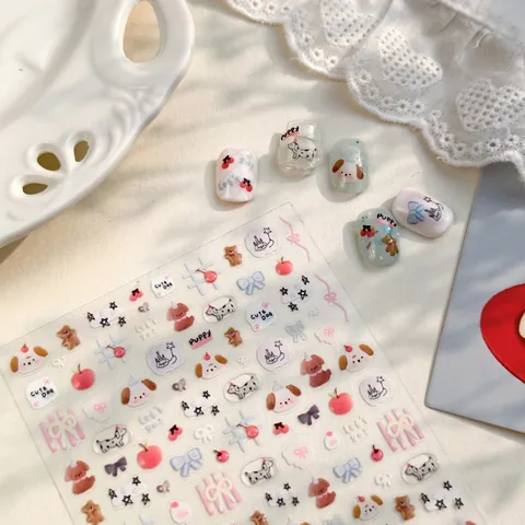 Κορεάτικα Αυτοκόλλητα Nail Art Καρτούν Σκύλος Αρκούδος Φιόγκος Καρδιά Αστέρι Μοτίβο DIY Μανικιούρ Διακόσμηση για Γυναίκες Παιδιά