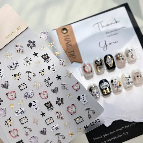 3D Embossed Dog Cat Heart Nail Art Stickers Cute Relief Animal Floral Metallic Gold Silver Manicure Decoration Jewelry