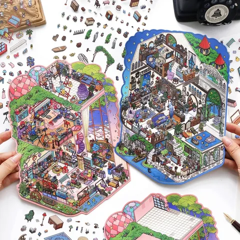 PaperMore Große Isometrische Szenen-Aufkleber PET DIY Journal Dekoration Architektonische Miniatur Haus Aufkleber Für Scrapbooking