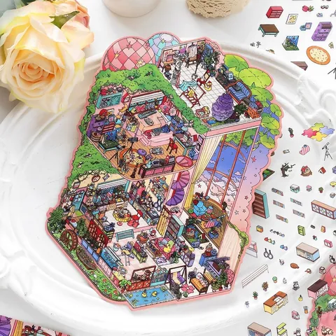 PaperMore Große Isometrische Szenen-Aufkleber PET DIY Journal Dekoration Architektonische Miniatur Haus Aufkleber Für Scrapbooking