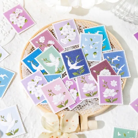 Retro Stamp Theme DIY Decorative Paper Stickers Embossed Floral Birds Patterns For Journaling Scrapbooking Stationery