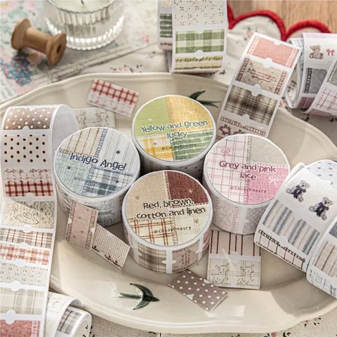 Vintage Washi Tape Stickers Retro Fabric Texture Die Cut Label For Scrapbooking Planner Journal DIY Decoration
