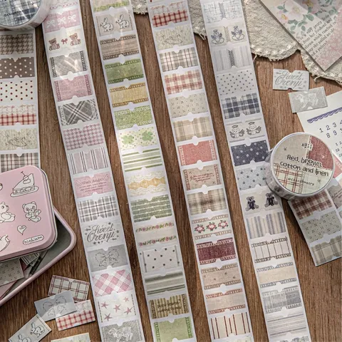 Vintage Washi Tape Stickers Retro Fabric Texture Die Cut Label For Scrapbooking Planner Journal DIY Decoration