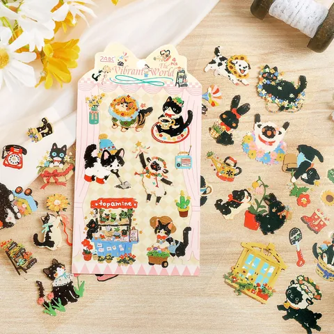 Süße Cartoon Schwarze Katze PET Aufkleber DIY Journal Dekoration Wasserdichte Katzen Aufkleber Für Scrapbooking Handyhülle Geschenk