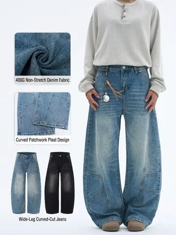 Vaqueros Baggy para Hombre American Vintage Lavado Deconstruido Corte Pierna Curvada Pantalones Denim Oversized Holgados Casual