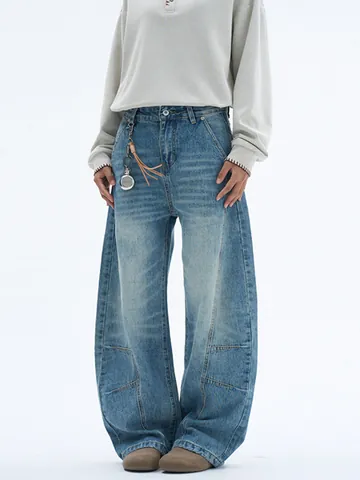 Vaqueros Baggy para Hombre American Vintage Lavado Deconstruido Corte Pierna Curvada Pantalones Denim Oversized Holgados Casual