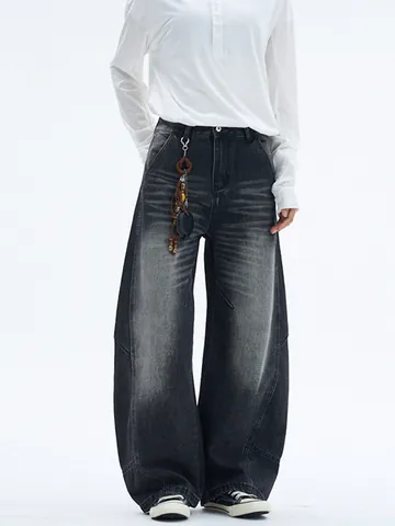 Herren Lockere Denim Jeans Gebogene Silhouette 400G Schwere Baumwolle Streetwear Baggy Wide Leg Hose Für Jugendliche Alltag Freizeit
