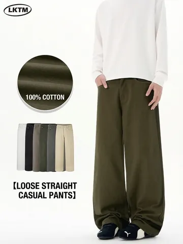 Men's Vintage Washed 100% Cotton Casual Pants Straight Leg Loose Fit Minimalist Solid Color Streetwear Workwear Chinos