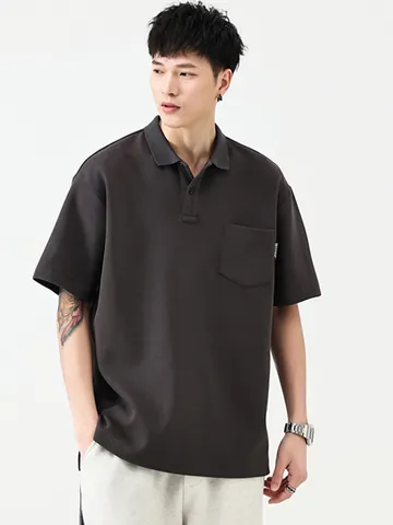 Polo da Uomo Casual in Misto Cotone a Maniche Corte Con Tasca Spacco Laterale Vestibilità Ampia Maglietta Patch 1977 Top Estivo