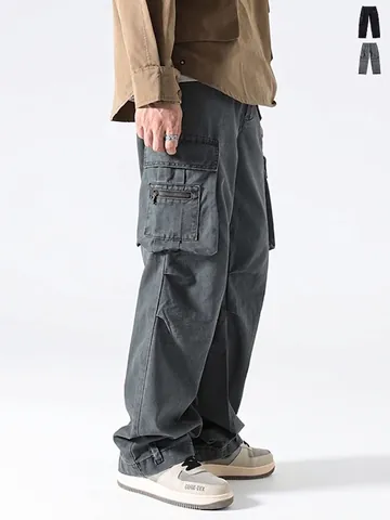 Pantaloni Cargo da Uomo American High Street Vintage Multi-Tasca Vestibilità Larga Cotone Lavato Functional Style Pantaloni da Lavoro Outdoor