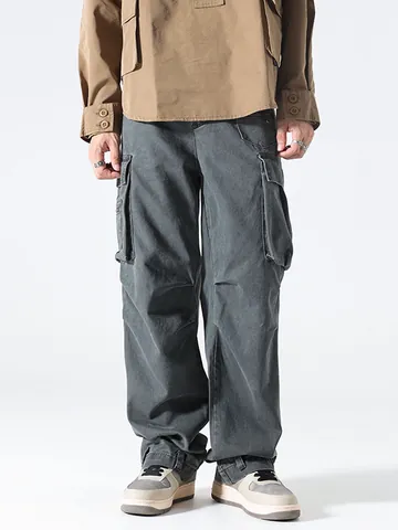 Pantaloni Cargo da Uomo American High Street Vintage Multi-Tasca Vestibilità Larga Cotone Lavato Functional Style Pantaloni da Lavoro Outdoor