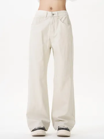Men's Casual Cotton Chinos Loose Straight Leg Pants Half Elastic Waist Solid Color Breathable Trousers Daily Wear
