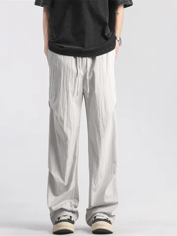 Men Women American Pleated Paratrooper Cargo Pants Summer Thin Quick Dry Straight Casual Long Pants Unisex Drawstring Bottoms