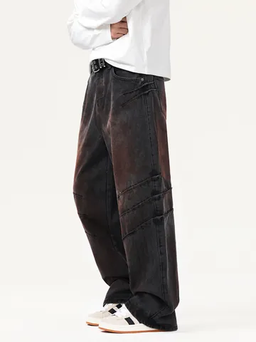 American High Street Wasteland Style Φθαρμένο Τζιν Πλύσιμο Λάσπης Χαλαρή Ίσια Γραμμή Ρετρό Τζιν Παντελόνι για Άνδρες