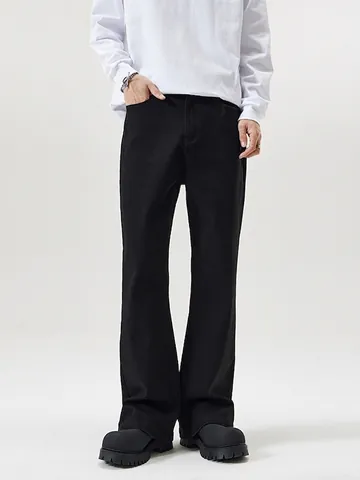 Herren Streetwear Schwarz Ausgestellt Jeans High Street Locker Weit Bein Denim Hose Bodenlang Stapelbar Hose Für Herren