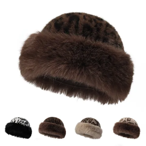 Faux Nerzfell Leopardenmuster Mongolische Mütze Für Damen Winter Warm Flauschig Plüsch Fischerhut Kälteschutz Ohrenklappenkappe
