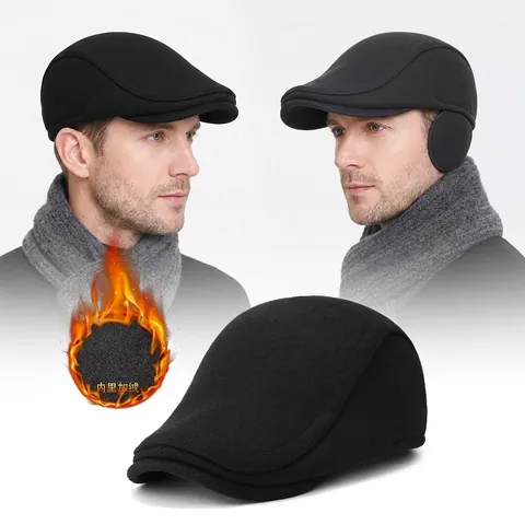 Herren Winter Warm Wollstoff Schiebermütze Mit Ohrenschutz Fleece Gefüttert Retro Newsboy Mütze Verstellbare Flache Kappe Für Outdoor Kälteschutz