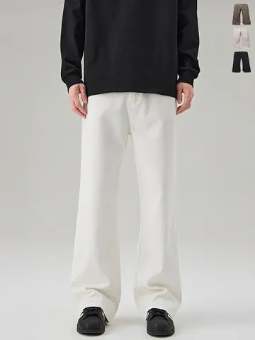 Ανδρικό Τζιν Stretch Βαμβακερό Slim Flare Streetwear Cleanfit Wide Leg Floor Length Παντελόνι Τζιν για Άνδρες Casual Πλυμένο Λευκό Μαύρο