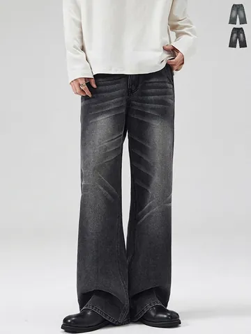 Jeans da Uomo a Gamba Larga Lavati Vintage Con Baffi Vestibilità Larga Pantaloni in Denim Dritti Streetwear Casual in Cotone Pantaloni Lunghi