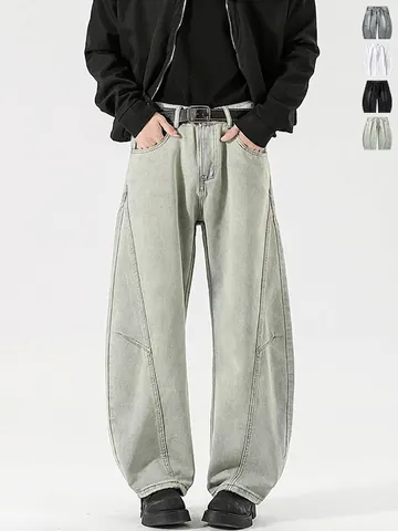 Herren American Vintage Washed Distressed Spliced Denim Jeans Lockere Weite Gerade Hose Streetwear Casual Baumwollmischung