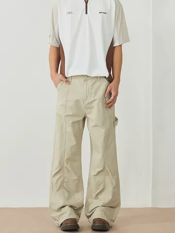 Pantalones Cargo para Hombre Sueltos y Acampanados Retro Diseño Desconstruido Americano Algodón Pantalones de Trabajo Casual Estilo Streetwear
