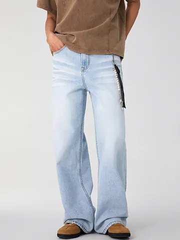Herren American Vintage Gletscherblau Weites Bein Jeans Lockere Gerade Denim Hose Mit Distressed Katzenbart Streetwear Lässige Hose