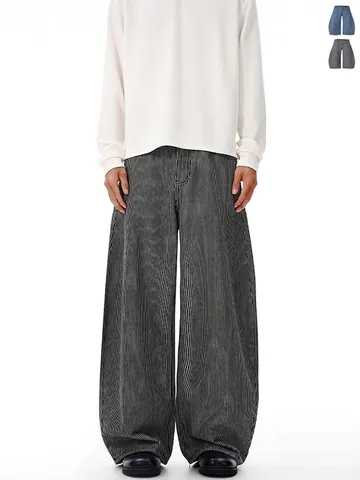 Heren Vintage Gestreepte Wijde Pijpen Gekromde Banaan Jeans Ruime Pasvorm Casual Gewassen Streetwear Katoen Denim Broek