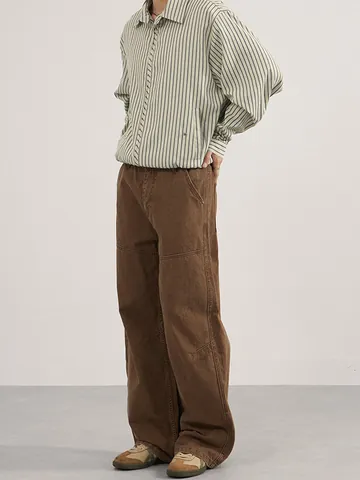 Men's American Vintage Pleated Wide Leg Pants Cleanfit Cotton Loose Casual Curved Trousers Solid Color Streetwear