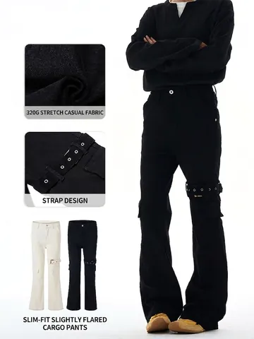Pantaloni Cargo da Uomo High Street con Design a Cinturino Multi-tasca Slim Fit Elastico Micro Svasato in Misto Cotone Streetwear Casual