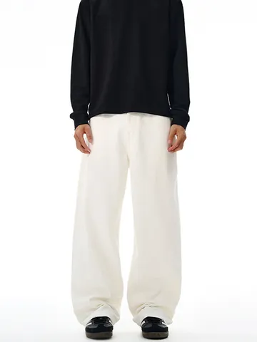 Herren Amerikanisch Minimalistisch Bogenförmig Spleißen Freizeithose Baumwoll-Twill Weites Bein Locker Streetwear Lange Hose