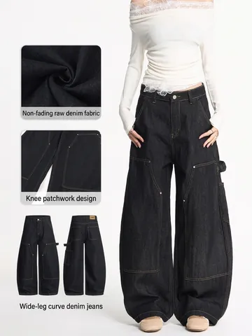 Ανδρικά Vintage Streetwear Τζιν Παντελόνια Εργασίας Baggy Curved Silhouette Patchwork Βαμβακερά Casual Cargo Τζιν