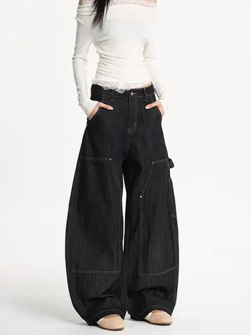 Ανδρικά Vintage Streetwear Τζιν Παντελόνια Εργασίας Baggy Curved Silhouette Patchwork Βαμβακερά Casual Cargo Τζιν