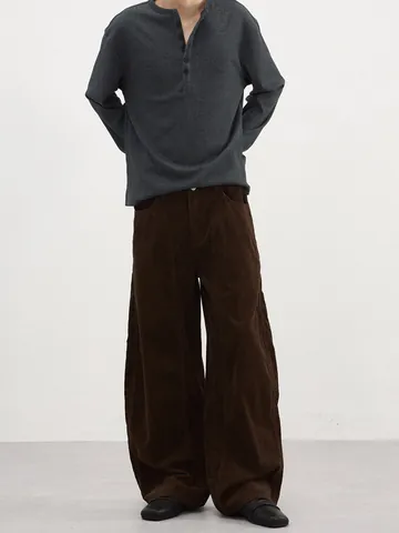 Men Vintage Corduroy Casual Pants Curved Leg Wide Leg Loose Trousers Solid Color Retro Fashion Autumn Winter Bottoms