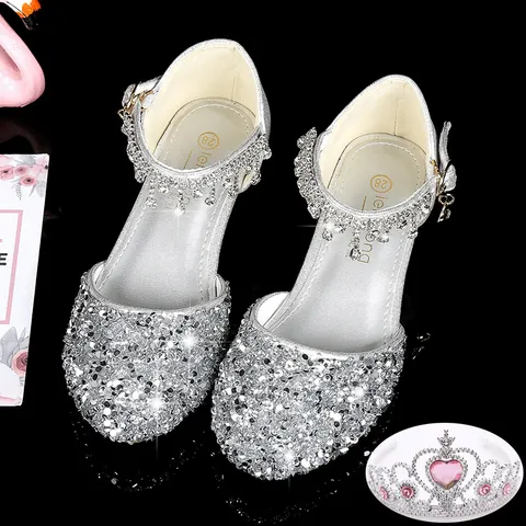 Scarpe da Principessa con Paillettes per Ragazza Cinturino alla Caviglia con Nappine di Strass Lucidi Tacco a Blocco per Matrimonio Festa Performance Regalo di Compleanno