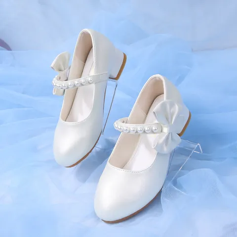 Zapatos de Princesa Mary Jane para Niñas Con Lazo Grande Correa de Perlas Artificiales Cuero de Microfibra Actuación Boda Fiesta
